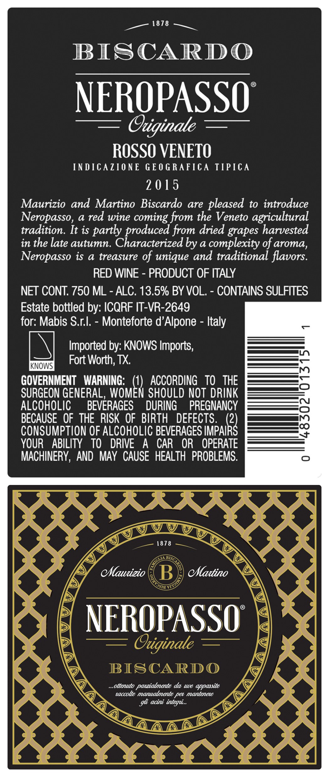 TABC label artwork for Biscardo Neropasso Rosso Veneto IGT