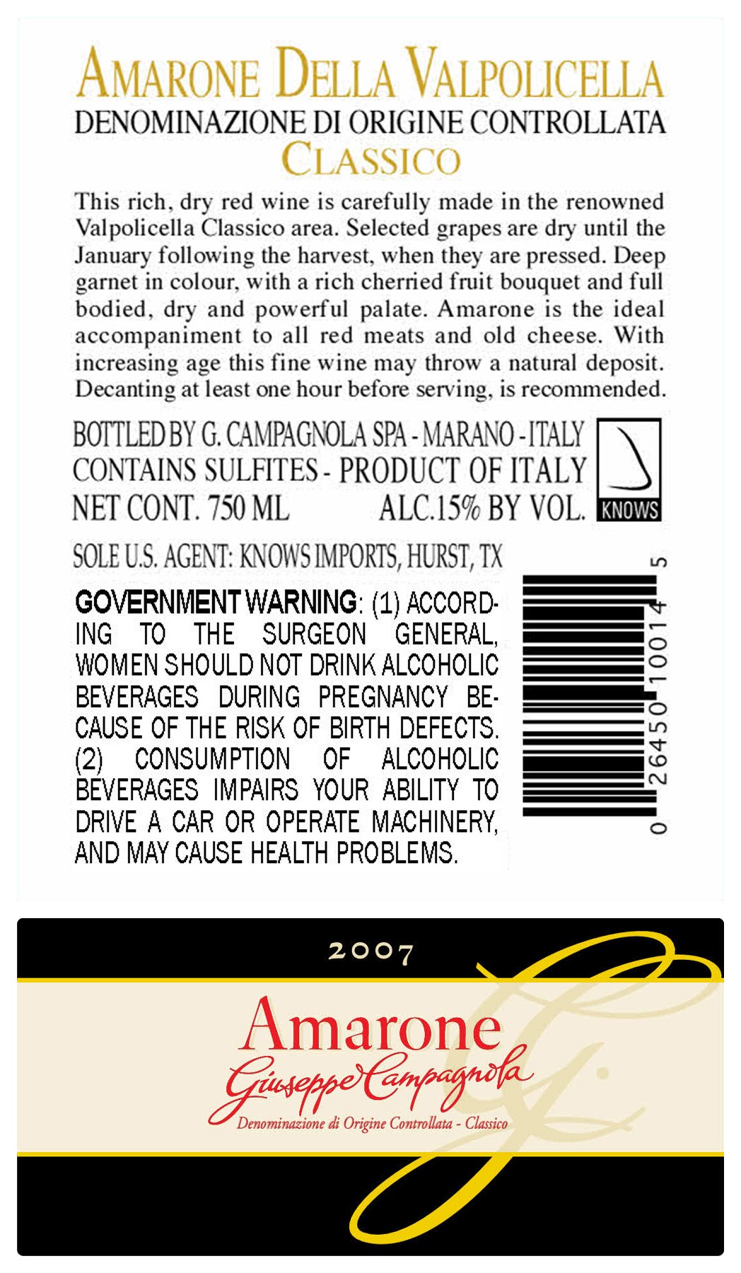 TABC label artwork for Campagnola Amarone della Valpolicella DOCG