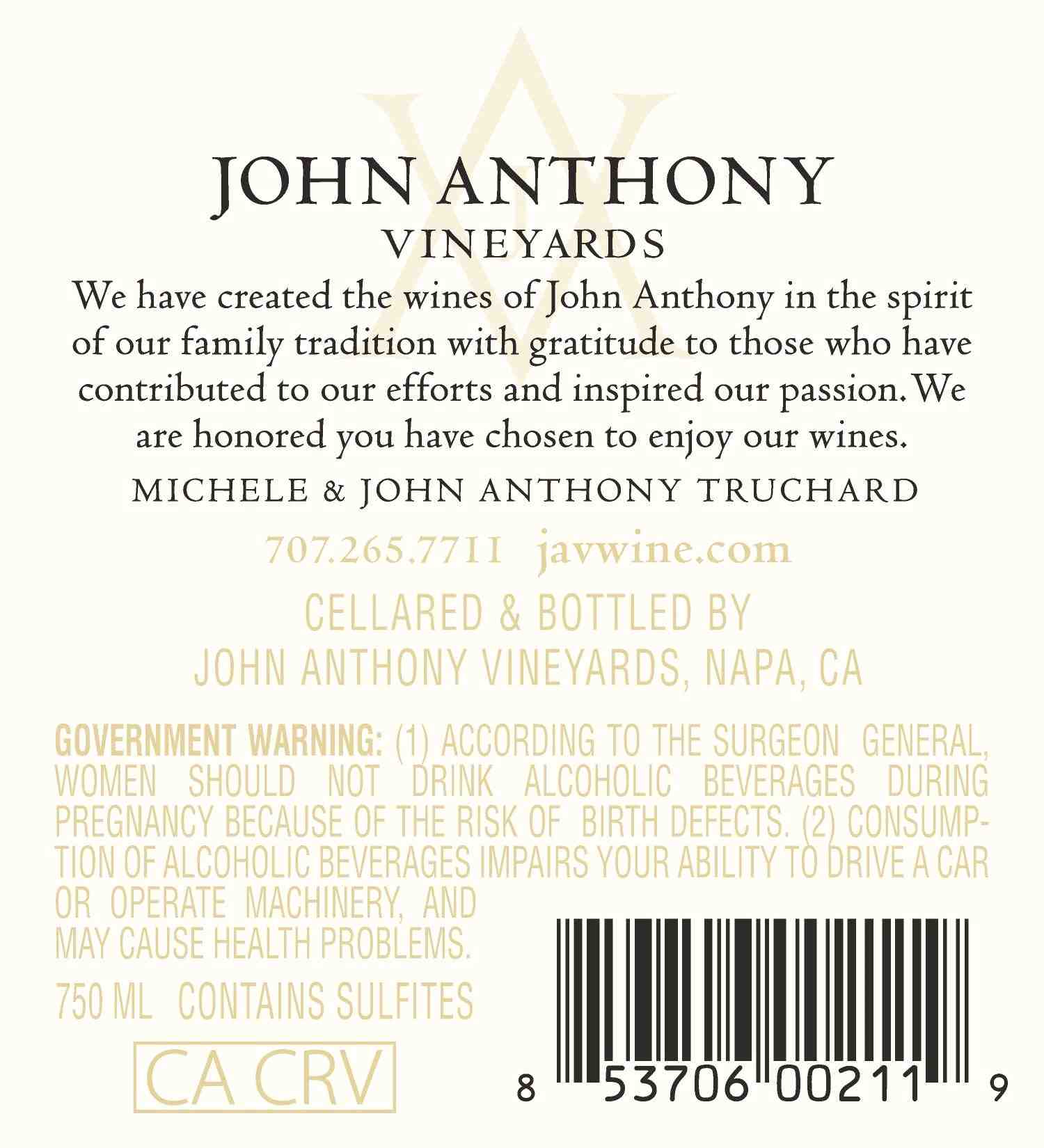 TABC label artwork for John Anthony Sauvignon Blanc Los Carneros
