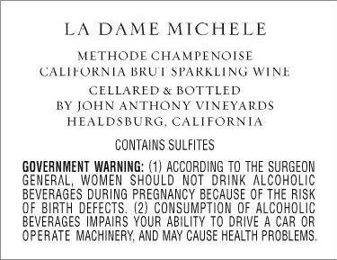 TABC label artwork for La Dame Michele Sparkling Wine California