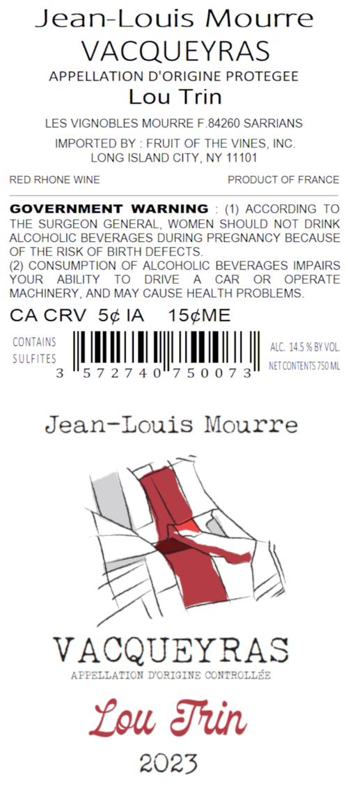 TABC label artwork for Jean-Louis Mourre Lou Trin Vacqueyras Red