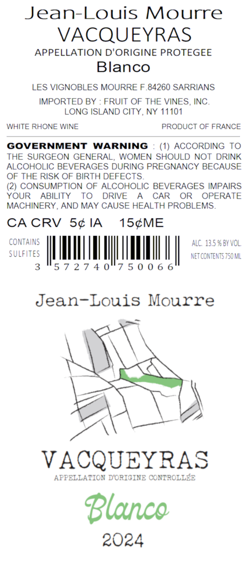 TABC label artwork for Jean-Louis Mourre Blanco Vacqueyras White