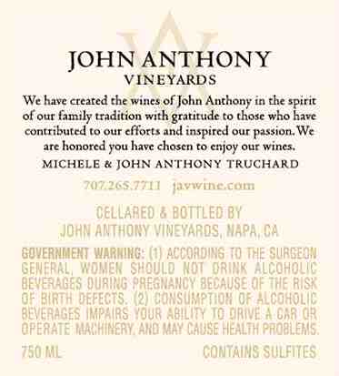 TABC label artwork for John Anthony Cabernet Sauvignon Coombsville