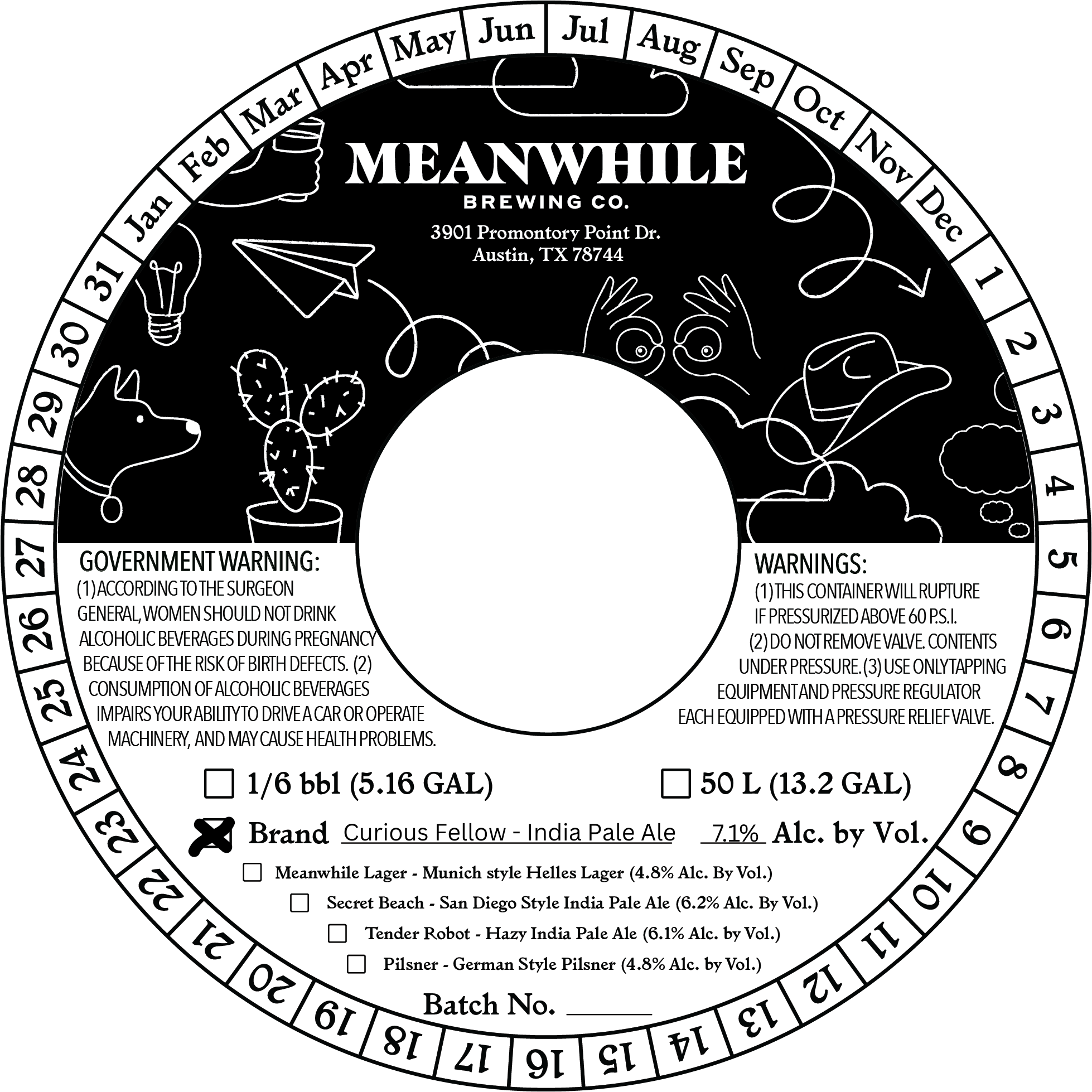 TABC label artwork for Curious Fellow IPA