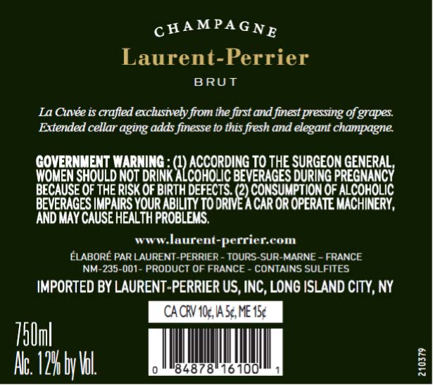 TABC label artwork for Laurent-Perrier Champagne, France, La Cuvée, 100 Years of United