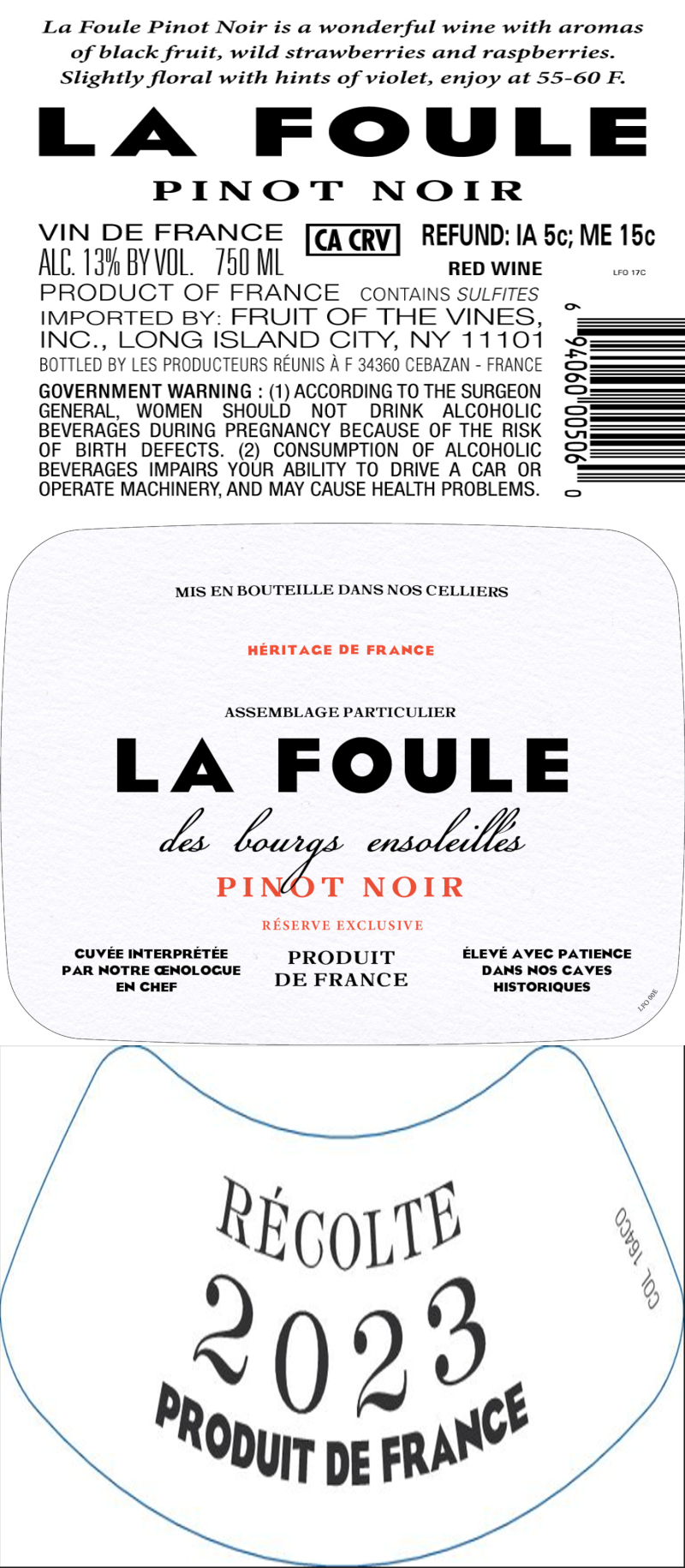 TABC label artwork for La Foule Bourgs Ensoleilles Vin De France Red
