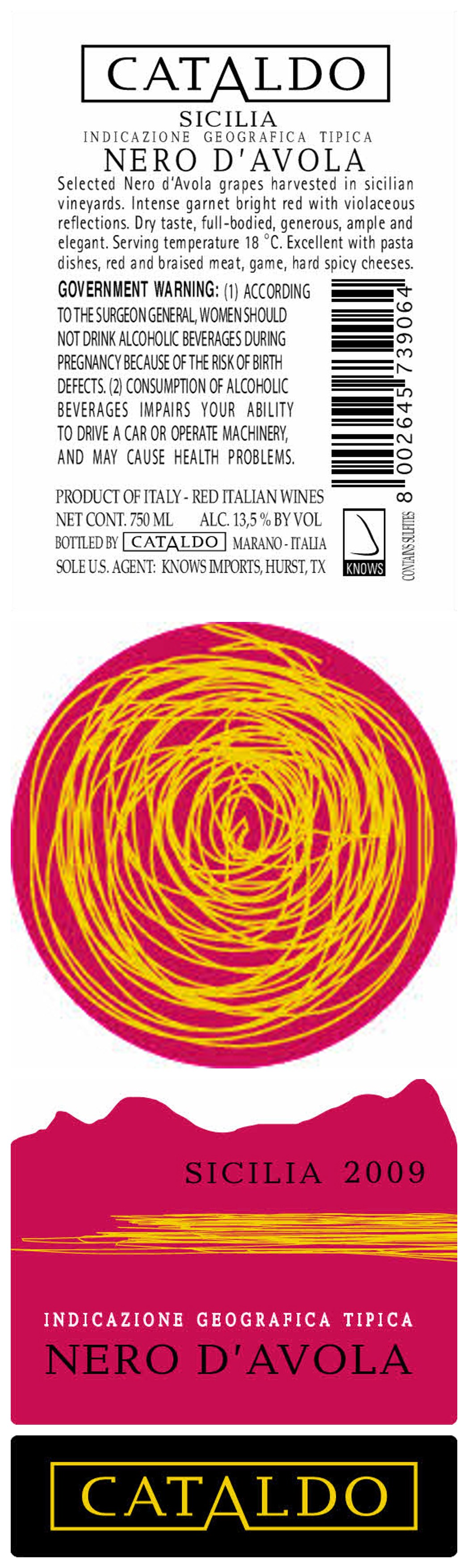 TABC label artwork for Cataldo Nero d'Avola Sicilia