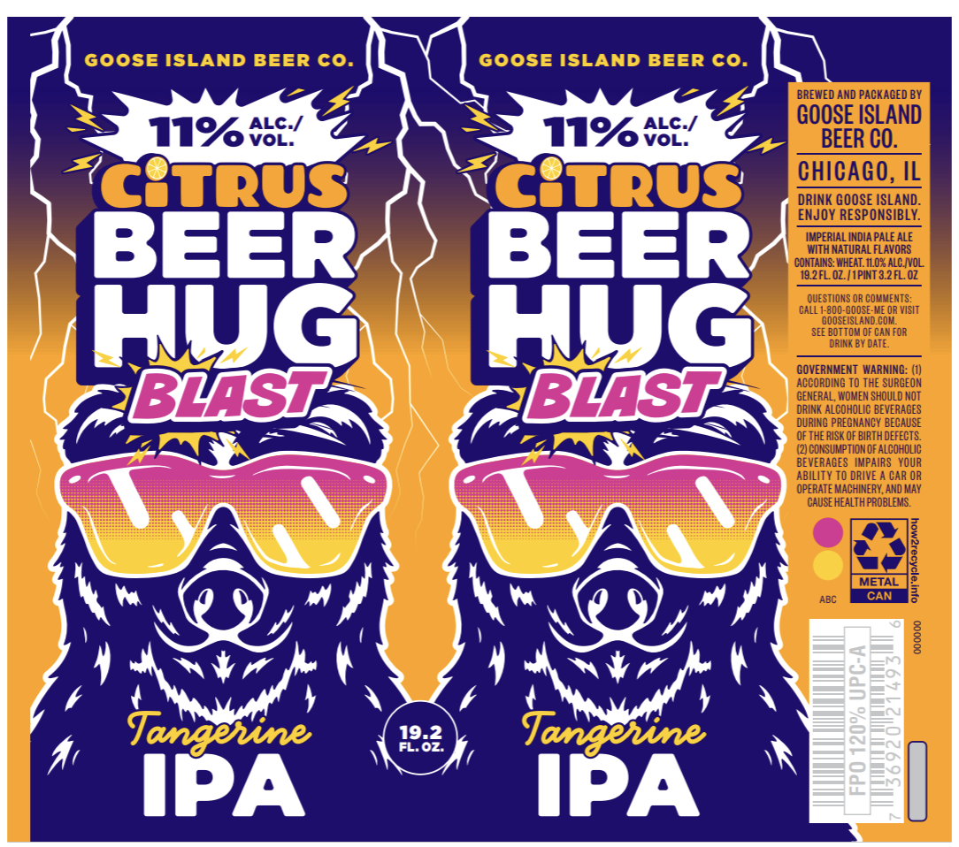 TABC label artwork for GOOSE ISLAND CITRUS BEER HUG BLAST TANGERINE IPA 19.2 OZ. CAN