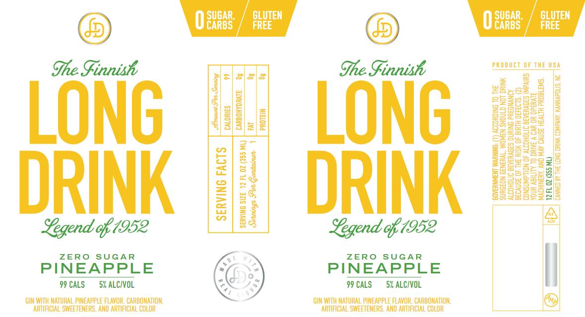 TABC label artwork for Long Drink Zero Sugar Pineapple