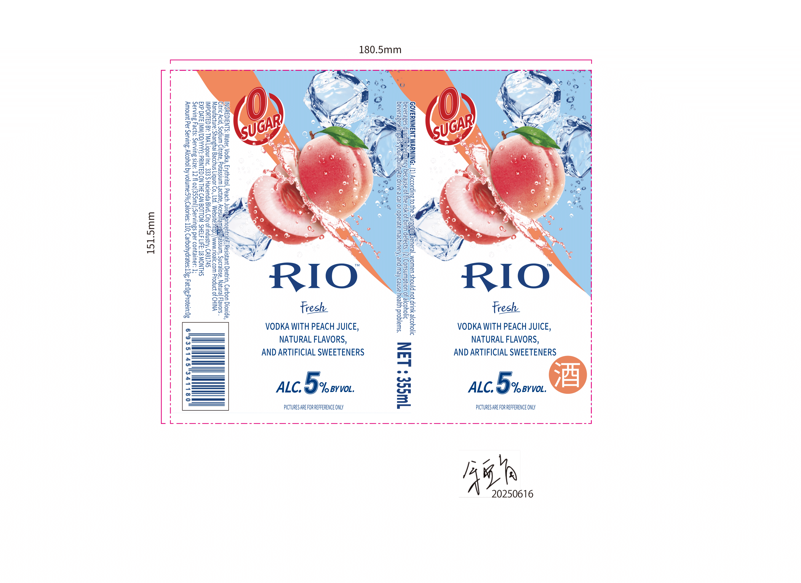 TABC label artwork for RIO Fresh 5%VOL SUGAR FREE  PEACH & VODKA FLAVOURED SPARKLING COCKTAIL