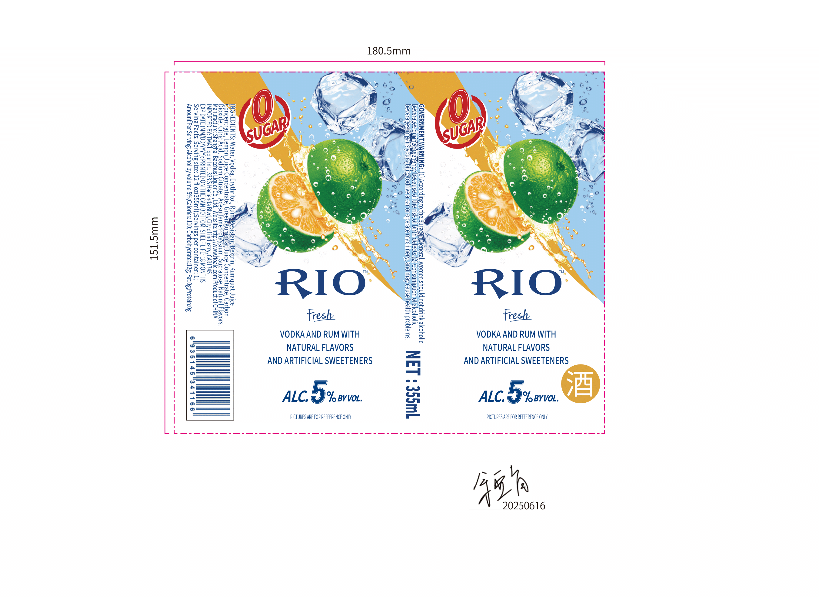 TABC label artwork for RIO Fresh 5%VOL SUGAR FREE GREEN KUMQUAT & VODKA FLAVOURED SPARKLING COCKTAIL