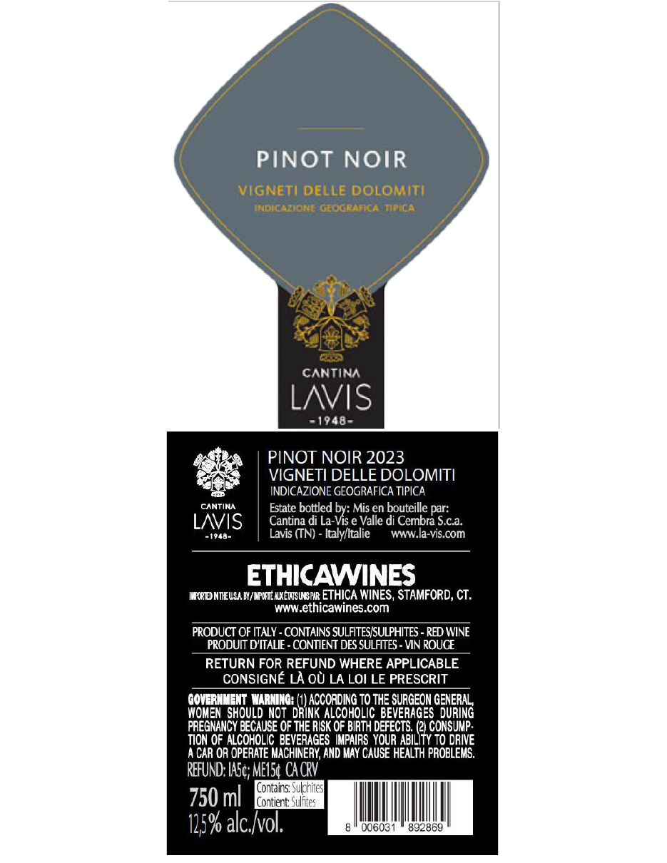 TABC label artwork for Lavis Pinot Noir Vigneti delle Dolomiti IGT