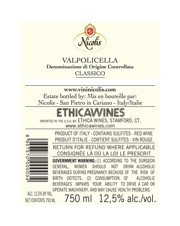 TABC label artwork for Nicolis Valpolicella Classico DOC