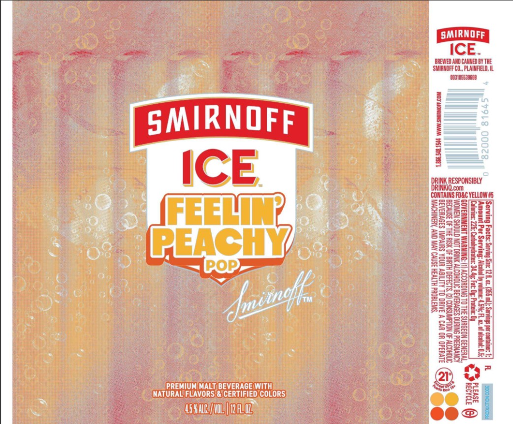 TABC label artwork for Smirnoff Ice Feelin Peachy Pop