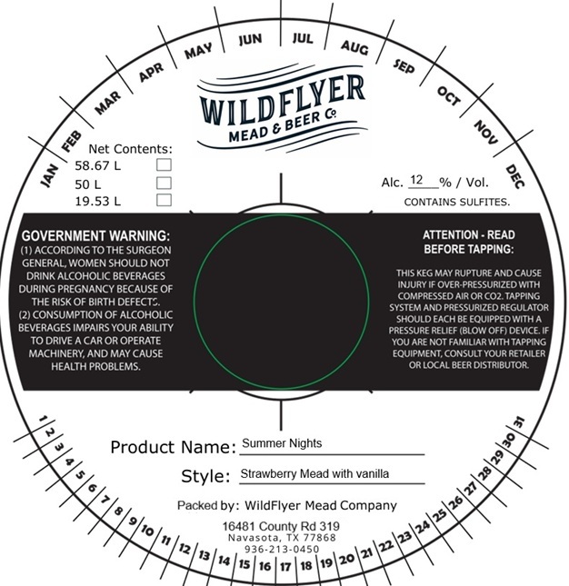 TABC label artwork for WildFlyer Mead & Beer Co. Summer Nights