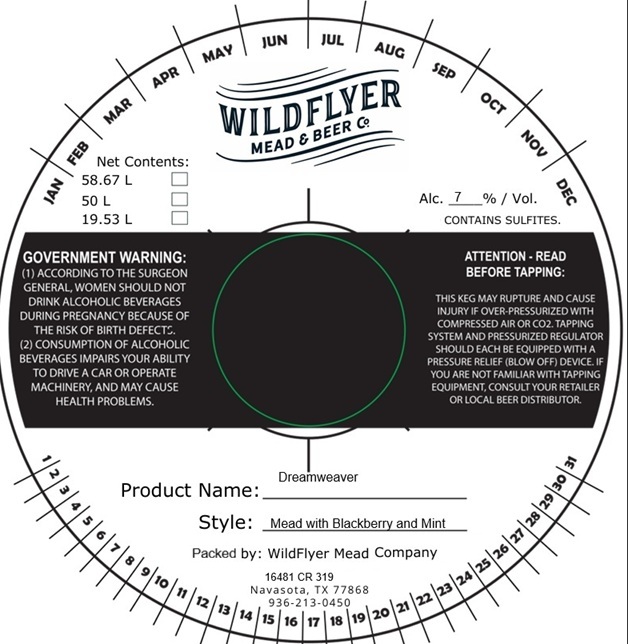 TABC label artwork for WildFlyer Mead & Beer Co. Dreamweaver