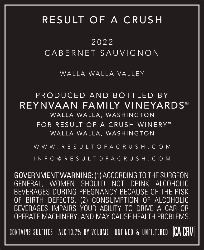 TABC label artwork for Result of a Crush Cabernet Sauvignon