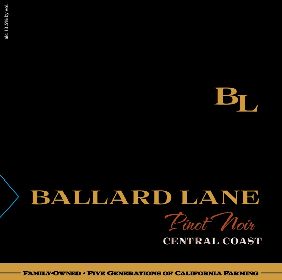 TABC label artwork for Ballard Lane Pinot Noir Central Coast