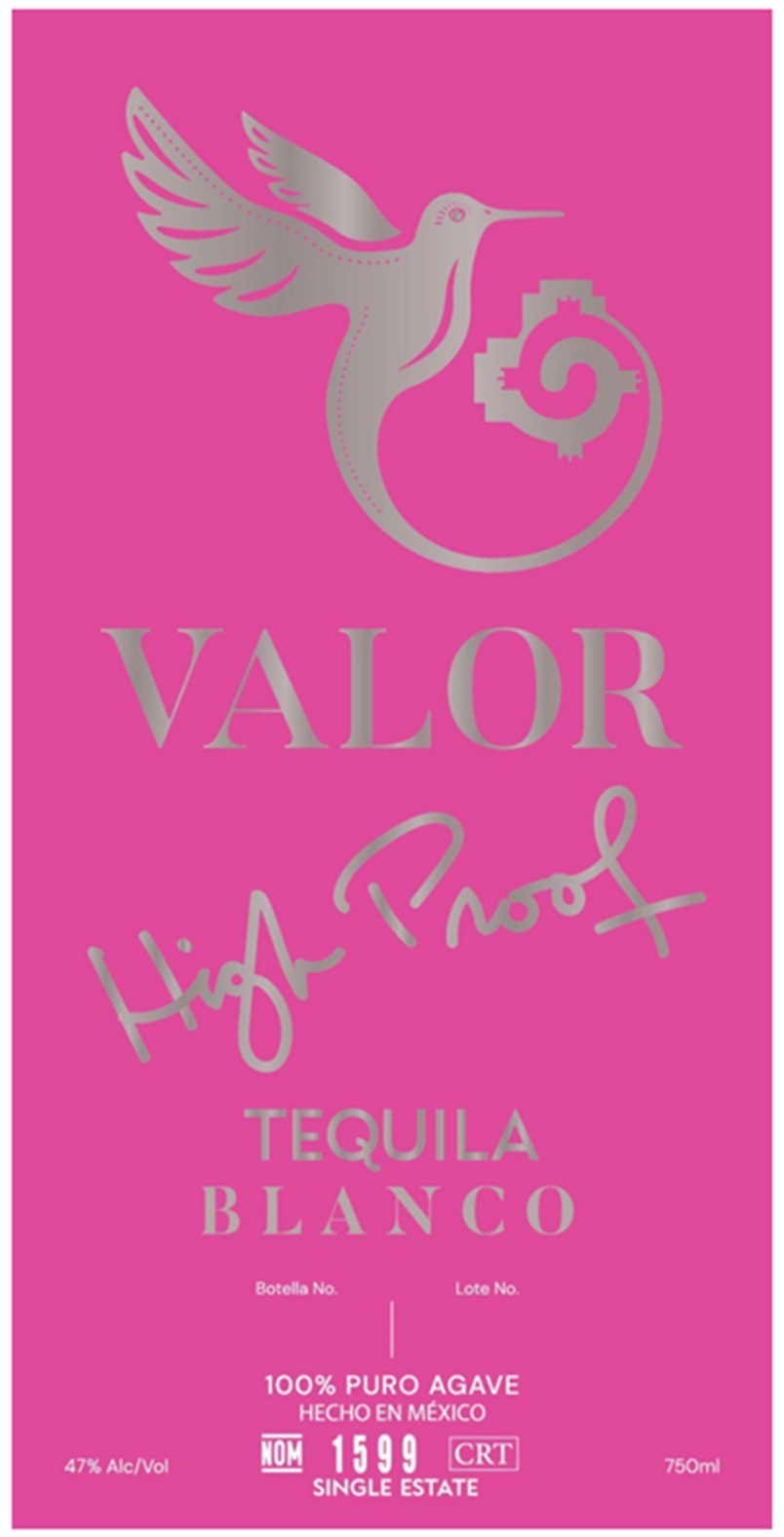 TABC label artwork for Valor High Proof Tequila Blanco