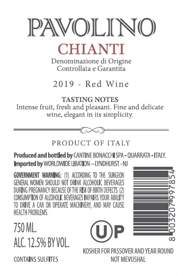 TABC label artwork for PAVOLINO CHIANTI