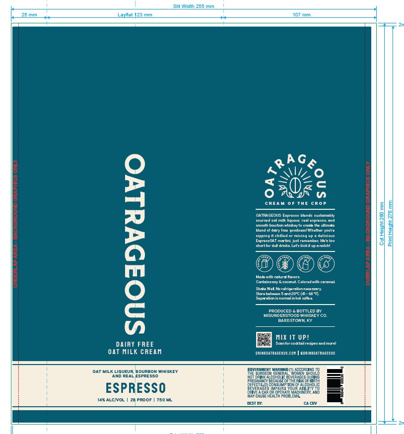 TABC label artwork for Oatrageous Dairy Free Oat Milk Cream Espresso Liqueur