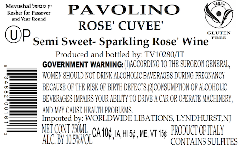 TABC label artwork for PAVOLINO ROSE' CUVEE