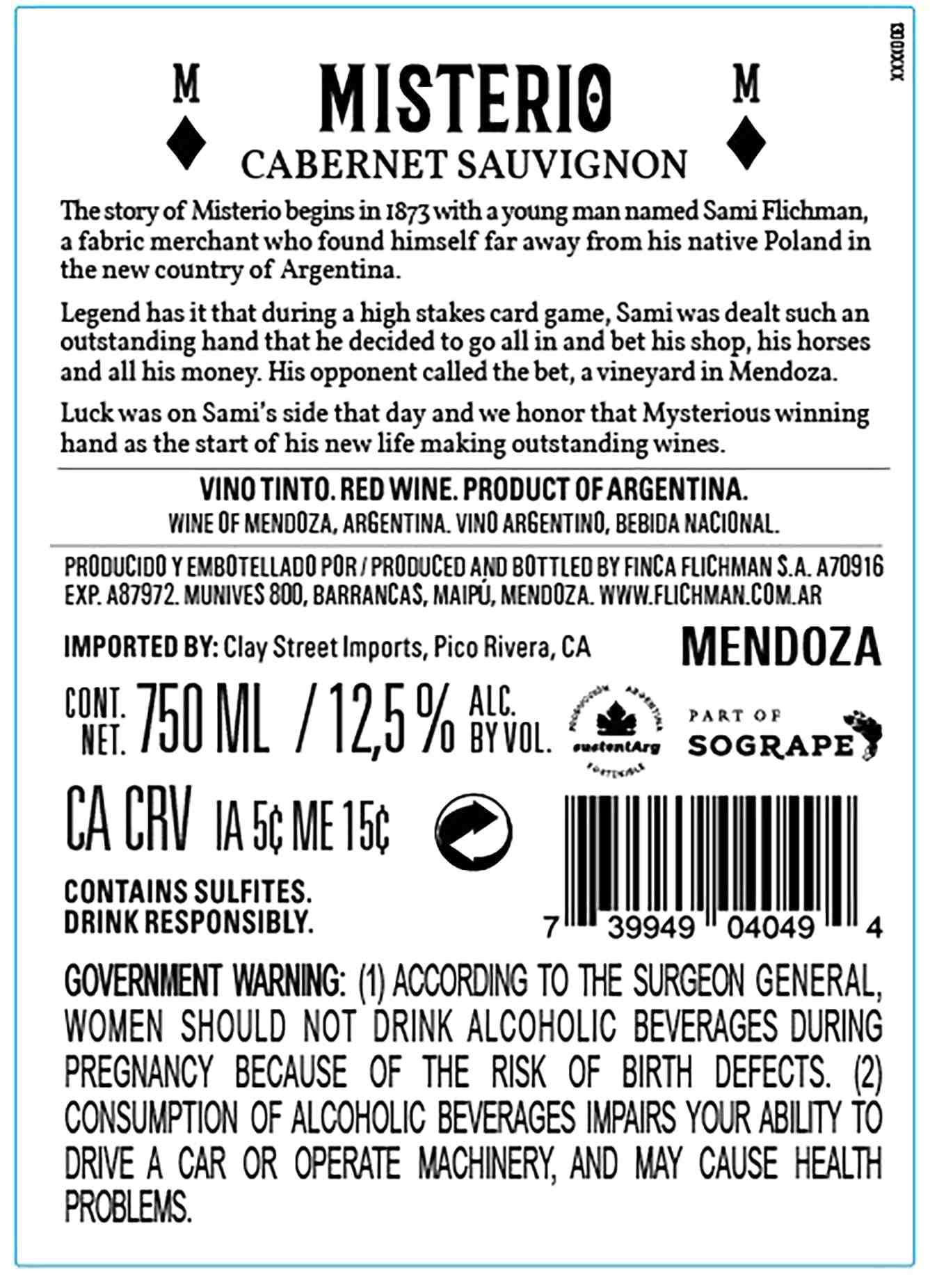 TABC label artwork for MISTERIO CABERNET SAUVIGNON MENDOZA