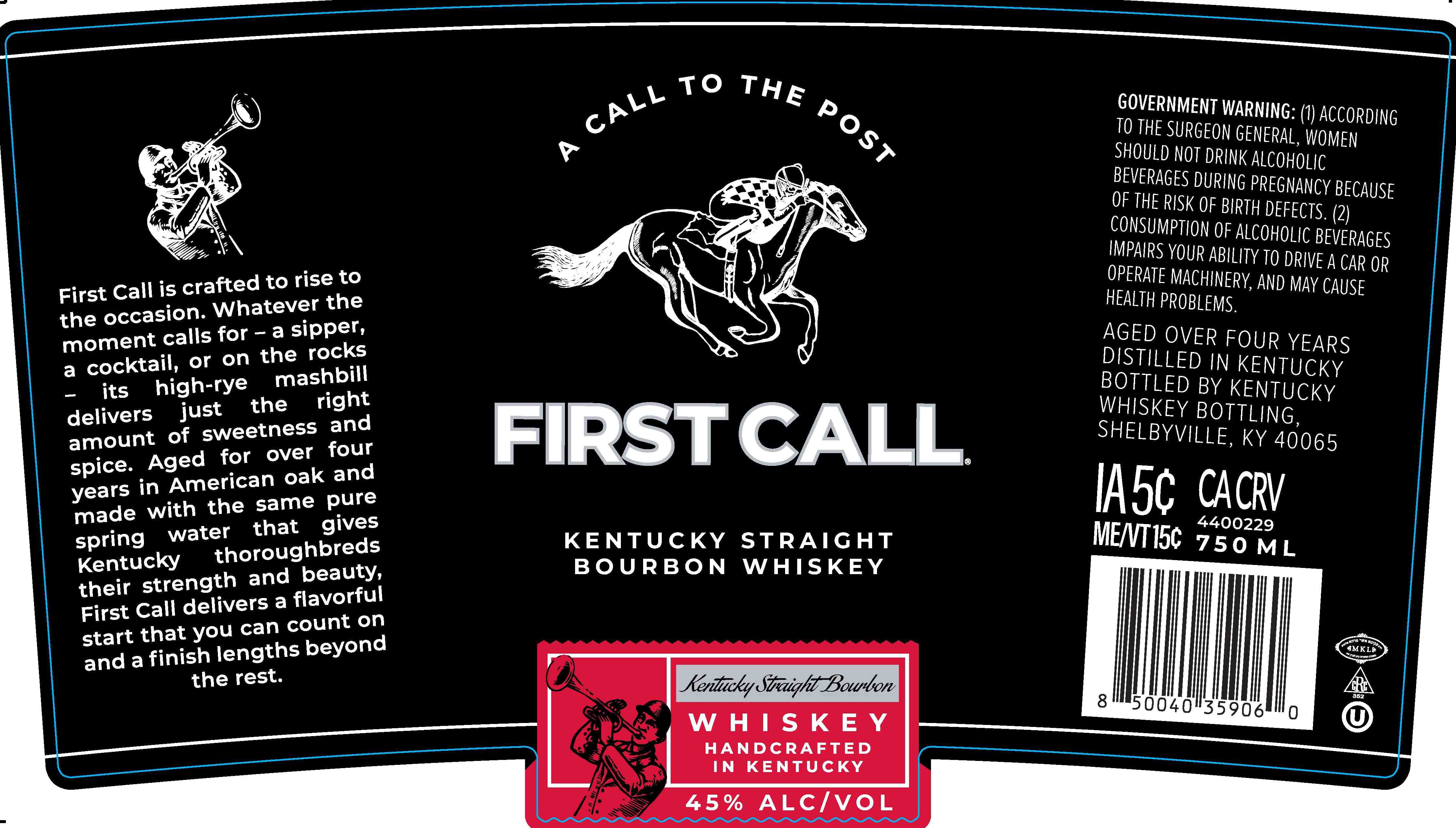 TABC label artwork for FIRST CALL KENTUCKY STRAIGHT BOURBON WHISKEY