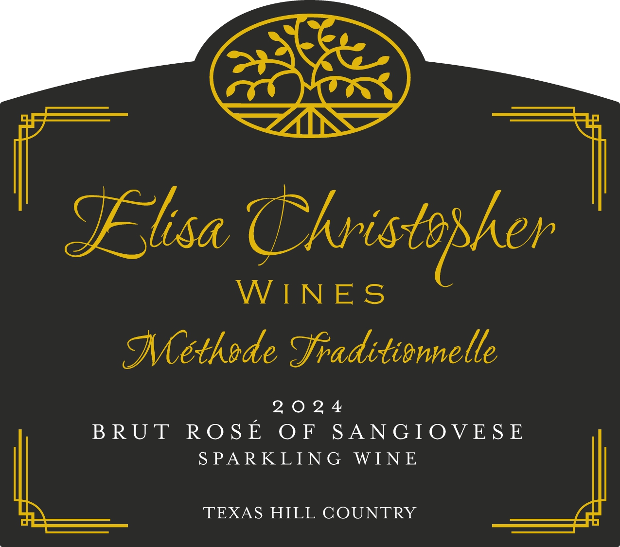 TABC label artwork for Elisa Christopher Wines 2024 Brut Rose of Sangiovese Sparkling