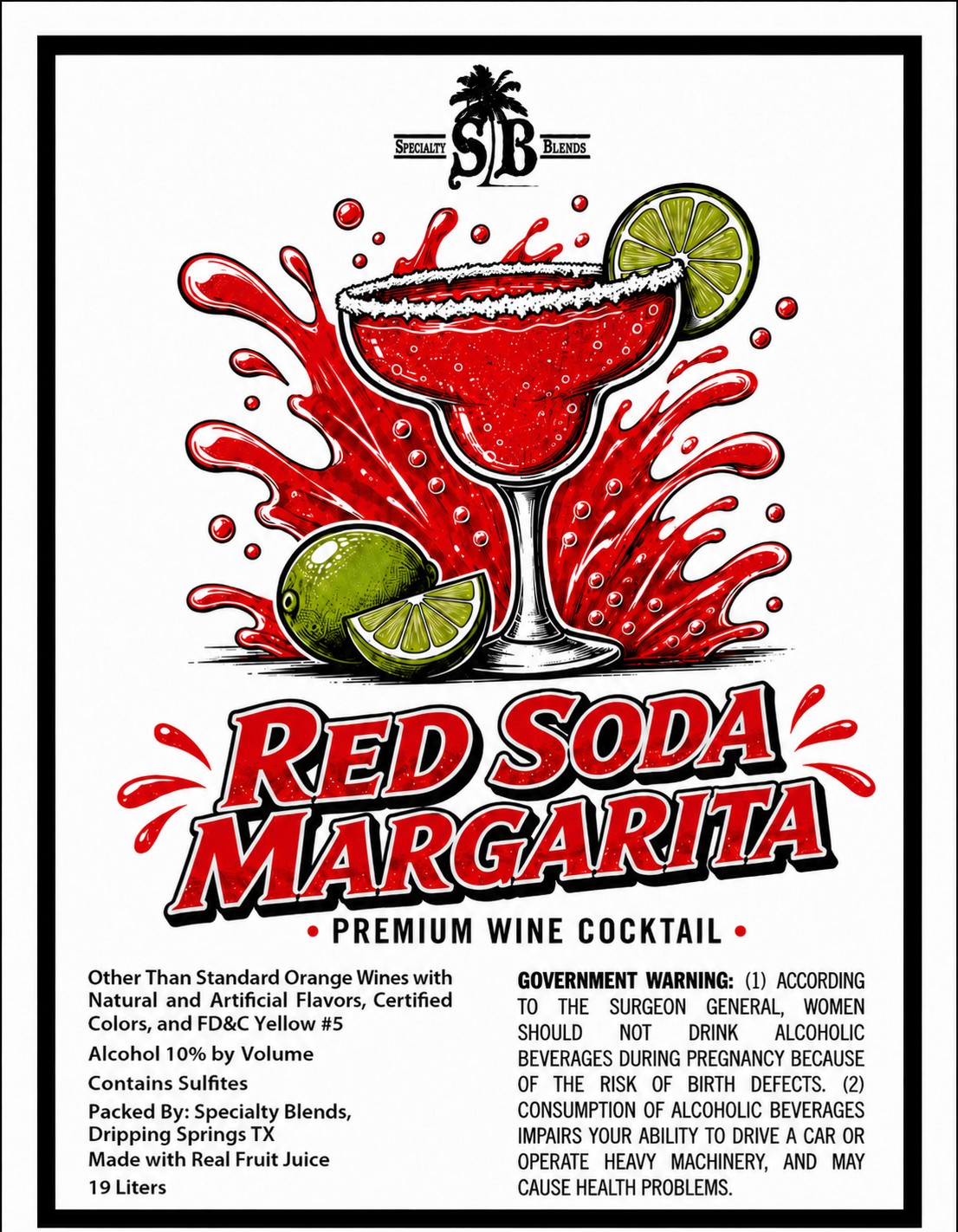 TABC label artwork for Red Soda Margarita