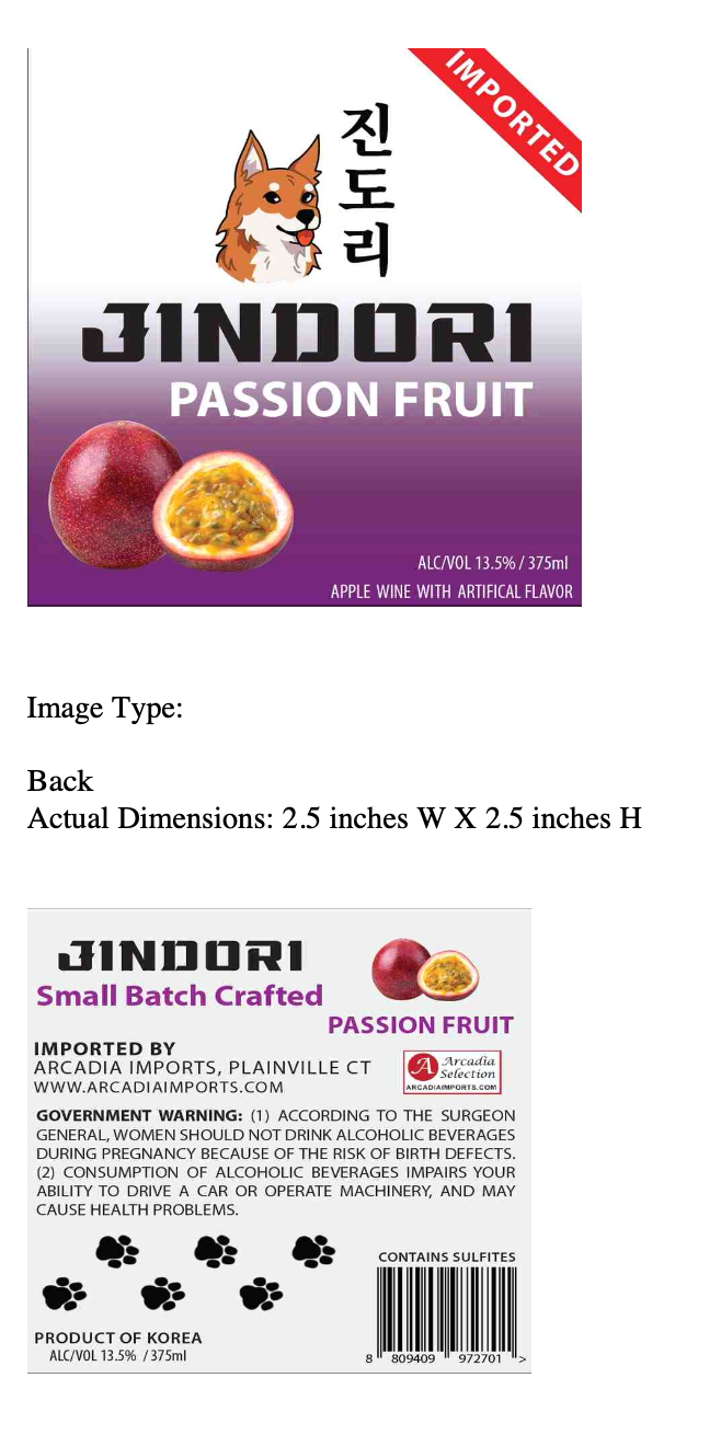 TABC label artwork for Jindori Passion Fruit
