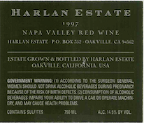 TABC label artwork for Harlan Estate Red Wine, Napa Valley