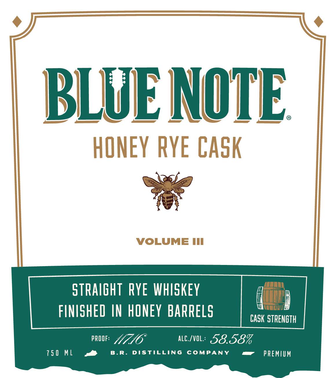 TABC label artwork for Blue Note Honey Rye Cask