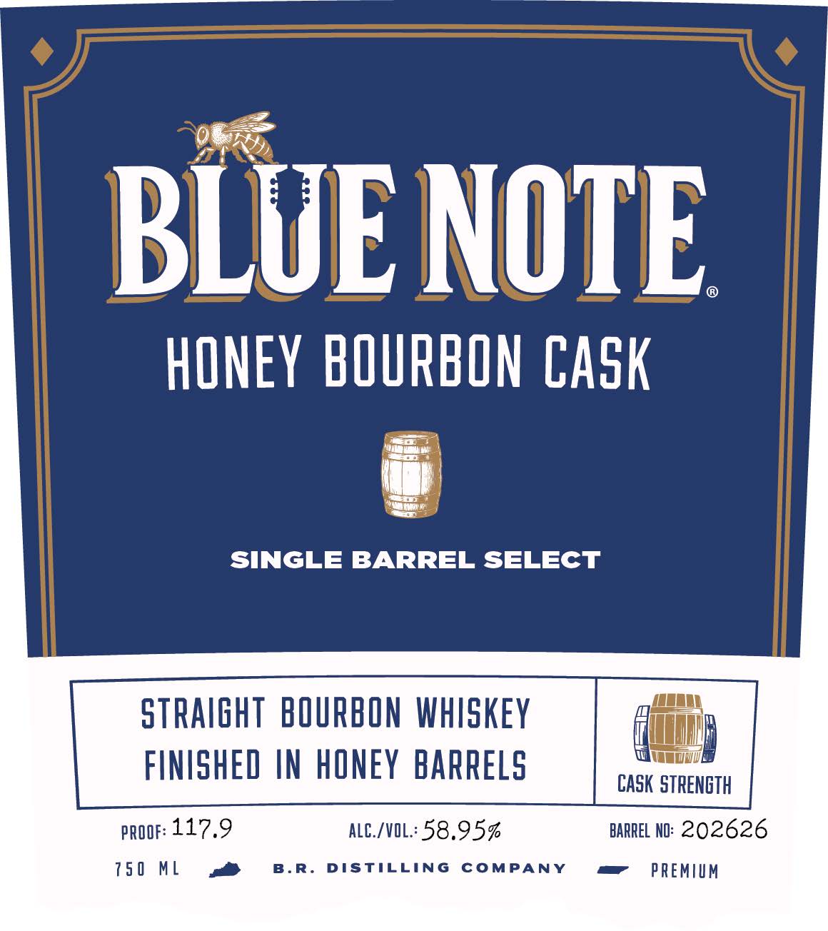 TABC label artwork for Blue Note Honey Bourbon Singel Barrel Select