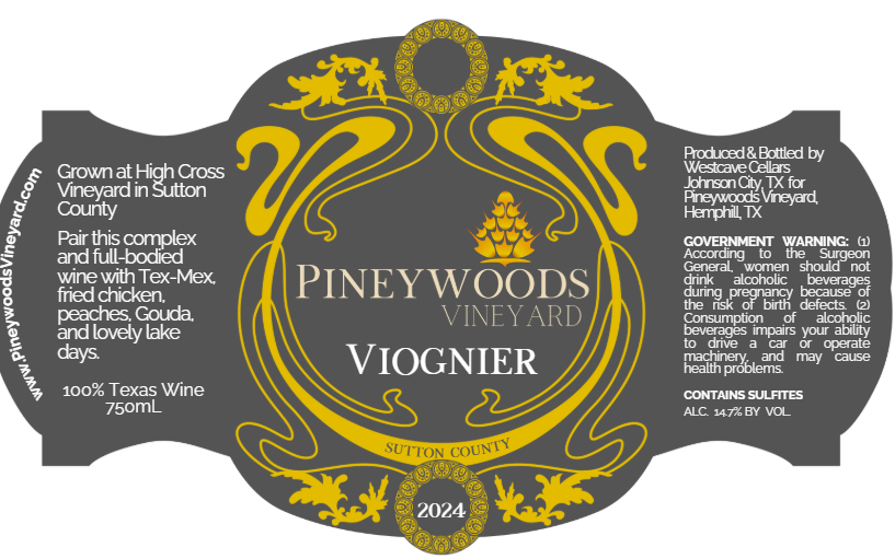 TABC label artwork for PINEYWOODS VINEYARD VIOGNIER
