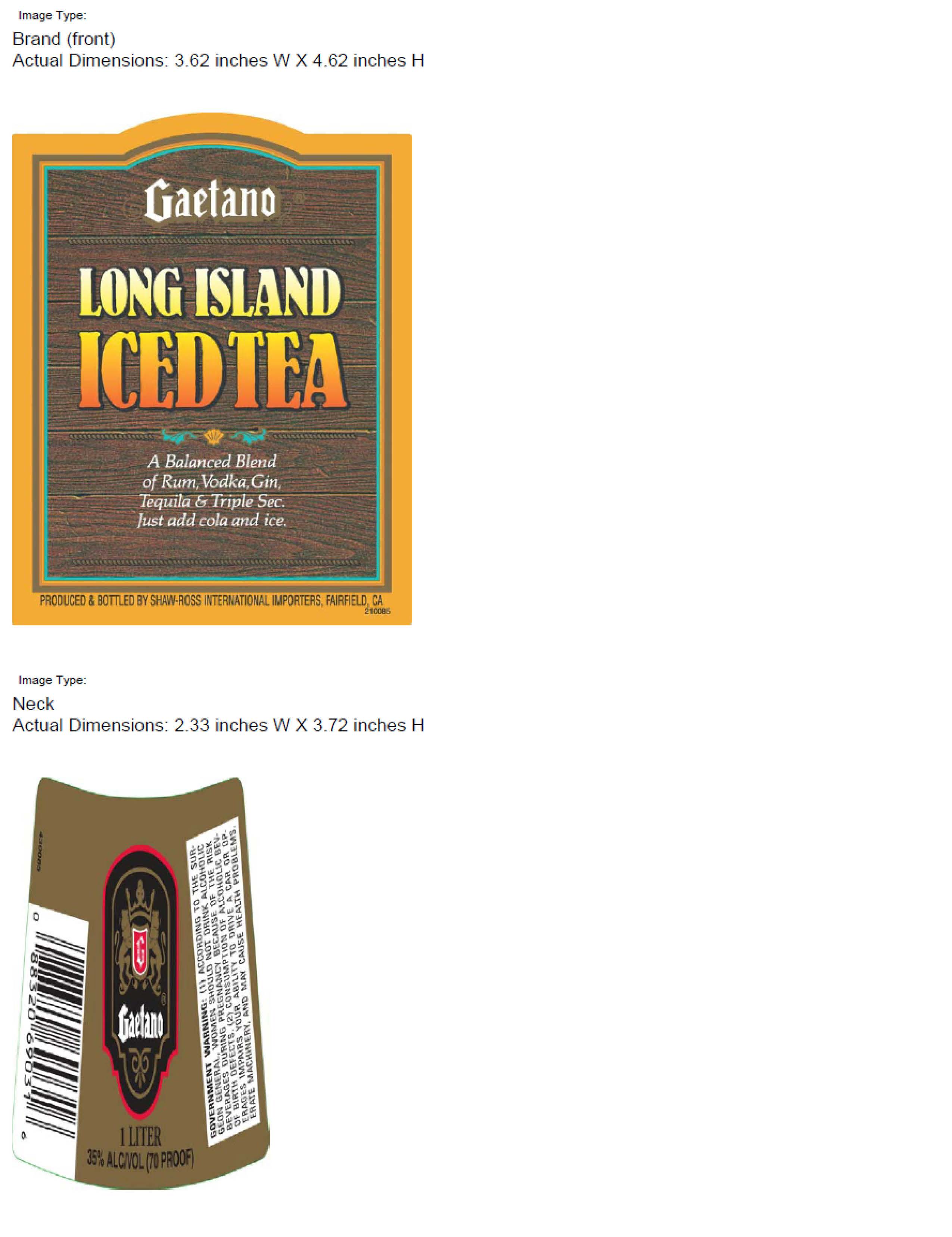 TABC label artwork for GAETANO LONG ISLAND ICED TEA