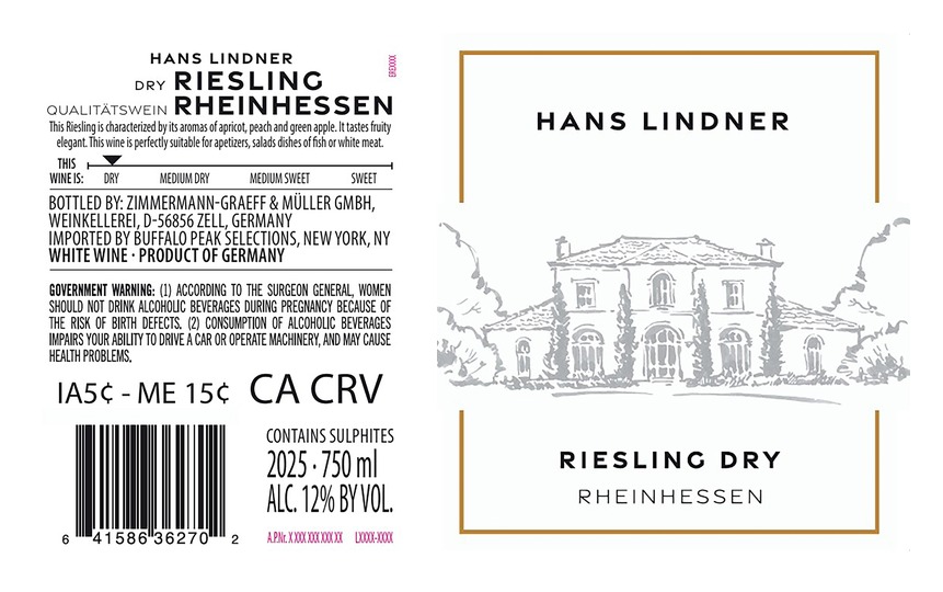 TABC label artwork for Hans Lindner Riesling Dry