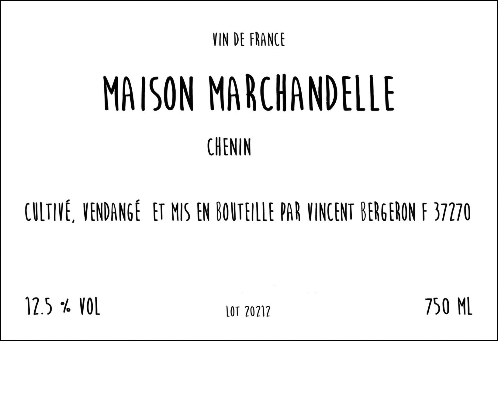 TABC label artwork for Vincent Bergeron, VDF Chenin Sec "Maison Marchandelle"