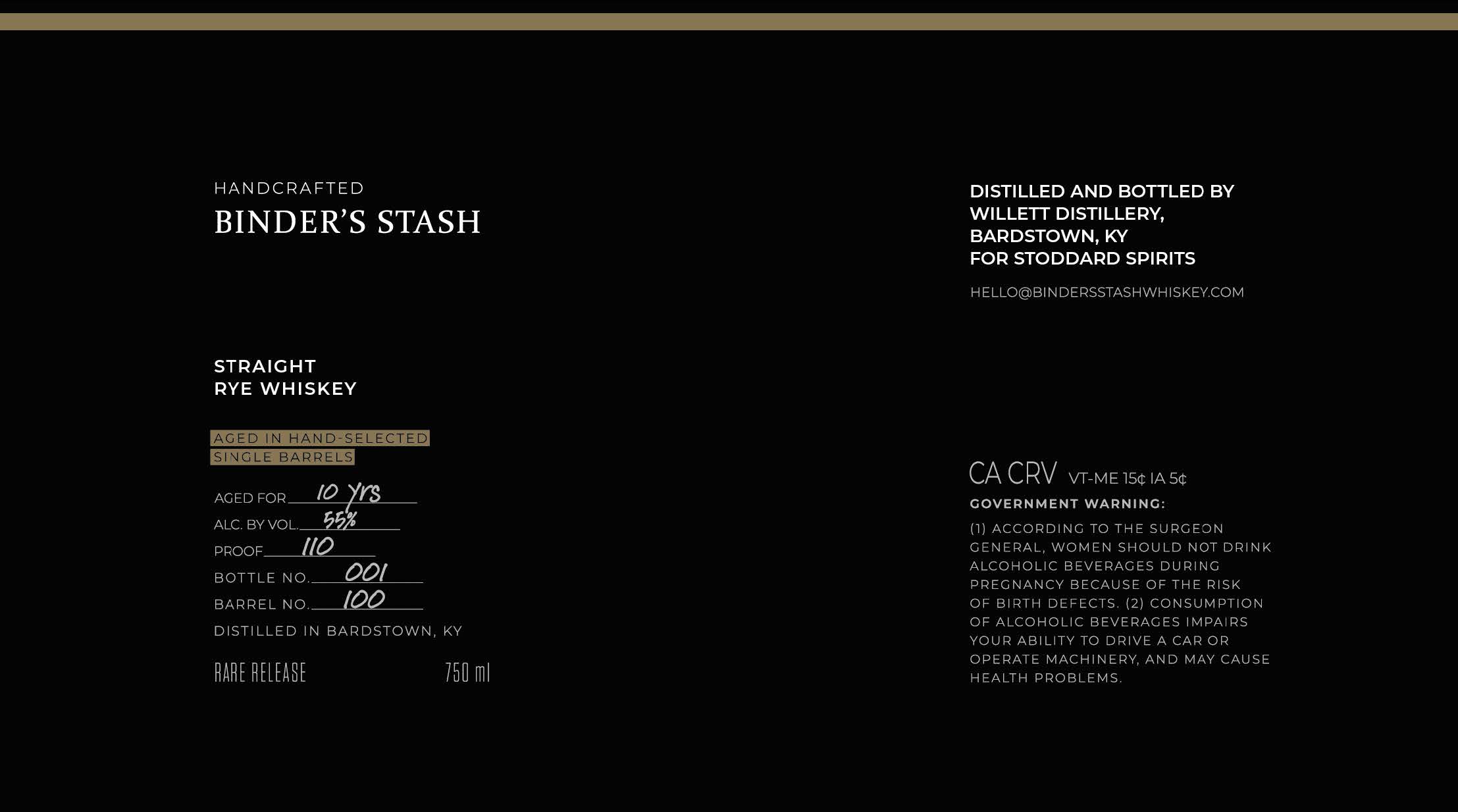 TABC label artwork for Binder's Stash Rye