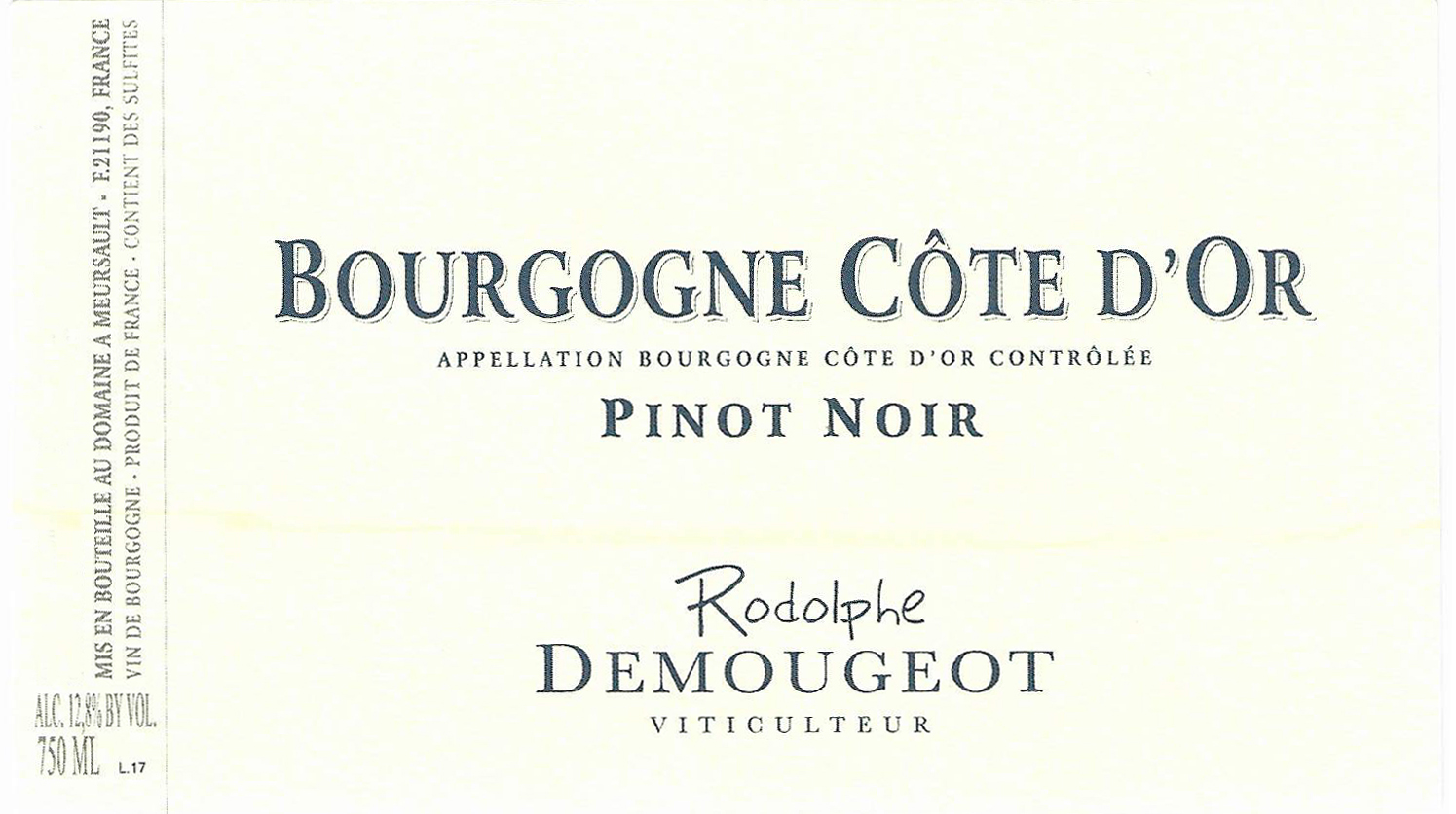 TABC label artwork for Demougeot, Bourgogne Cote d'Or Pinot Noir 'Vieille Vignes'