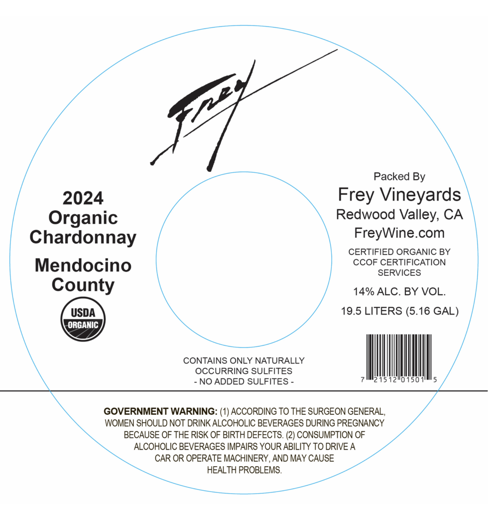 TABC label artwork for Frey KEG Organic Chardonnay 2024