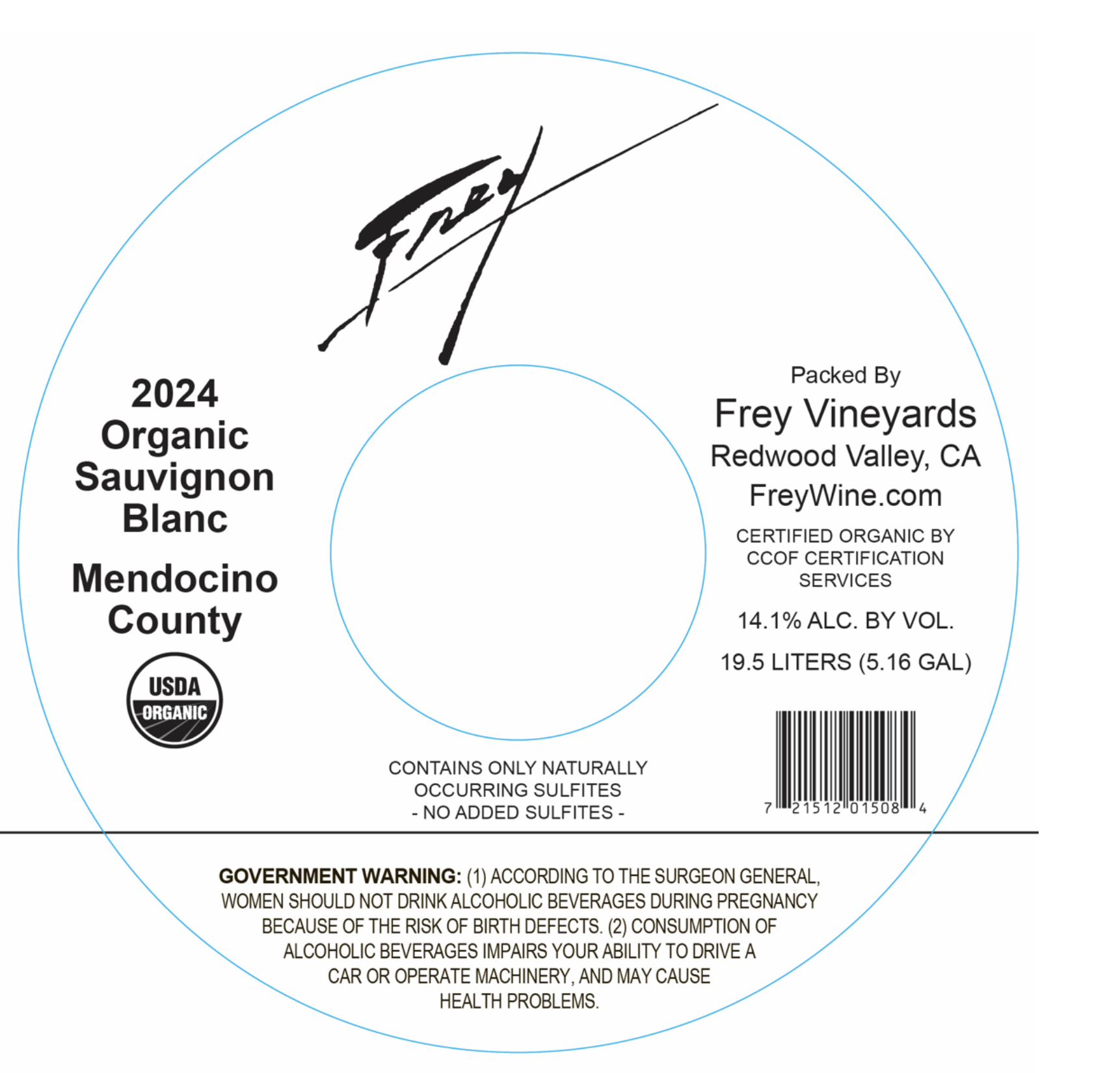 TABC label artwork for Frey KEG Organic Sauvignon Blanc 2024