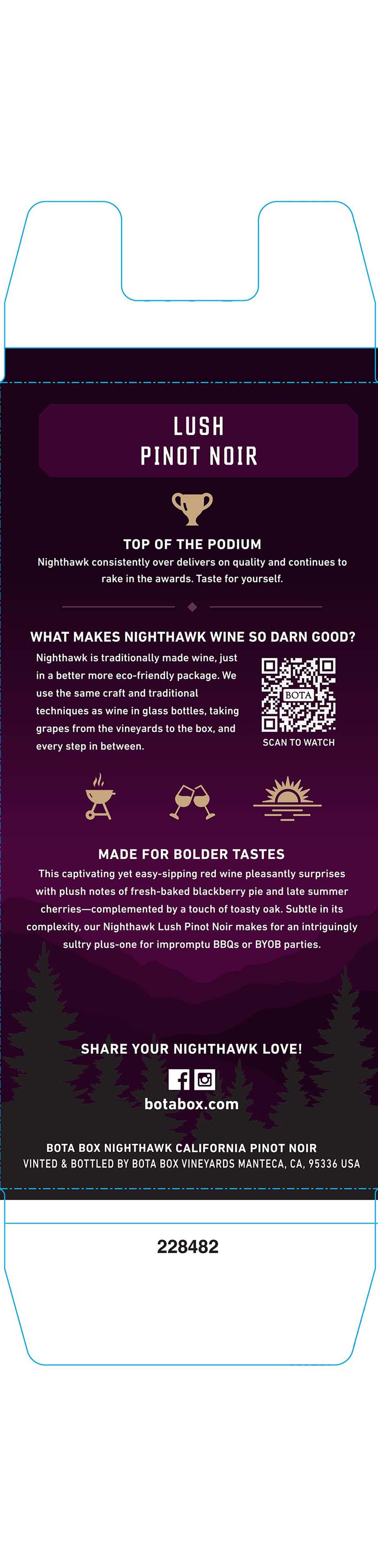 TABC label artwork for Bota Box Nighthawk Pinot Noir California