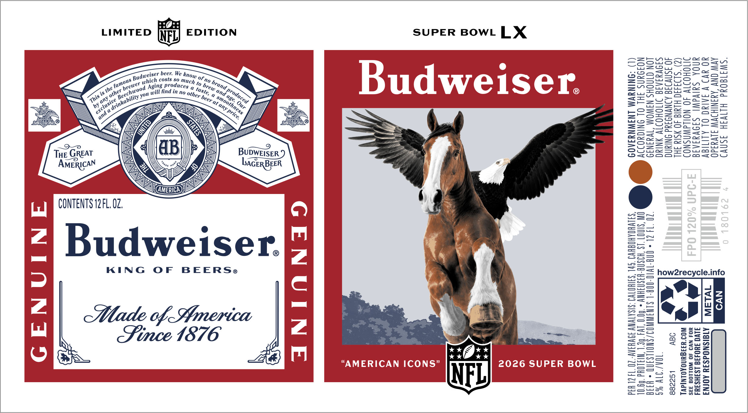 TABC label artwork for BUDWEISER 2027 NFL SUPERBOWL 12 OZ. CAN CLYDESDALE WITH EAGLE