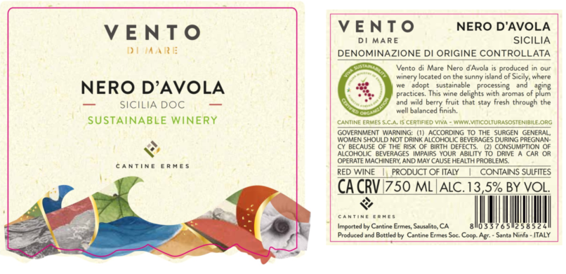 TABC label artwork for Vento di Mare Nero D'avola Sicilia
