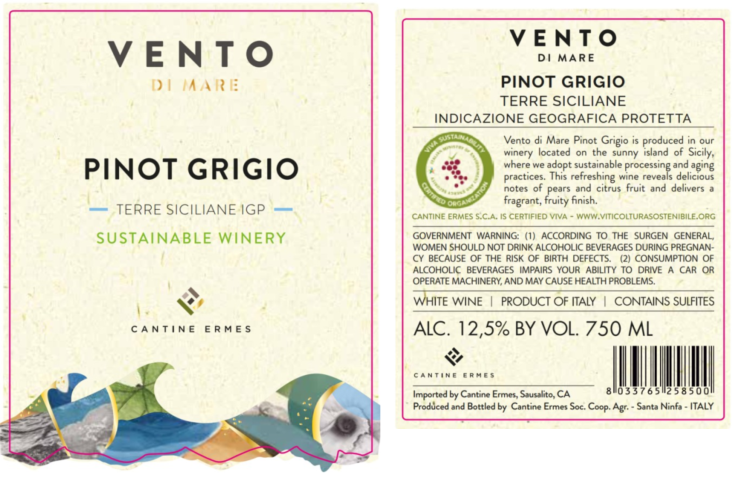 TABC label artwork for Vento di Mare Pinot Grigio Terre Siciliane