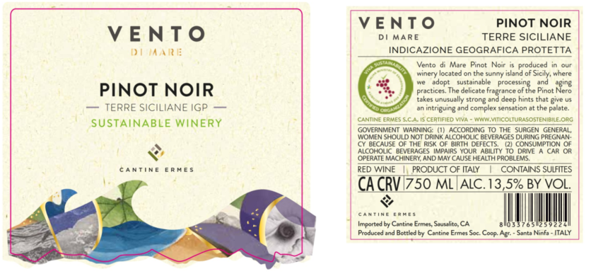TABC label artwork for Vento di Mare Pinot Noir Terre Siciliane