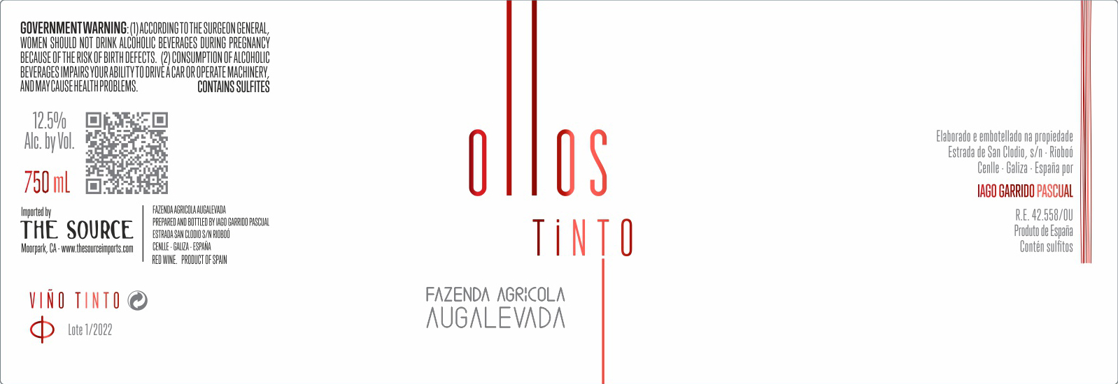 TABC label artwork for Augalevada, Viño tinto 'Ollos Tinto' (DO Ribeiro)