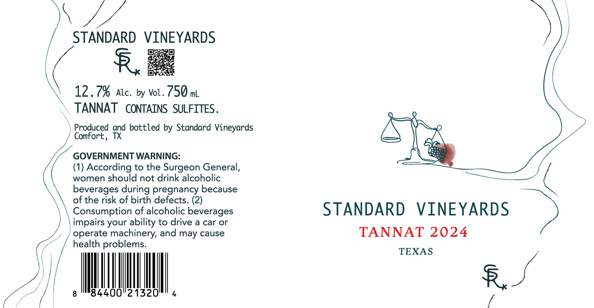 TABC label artwork for Standard Vineyards 2024 Tannat
