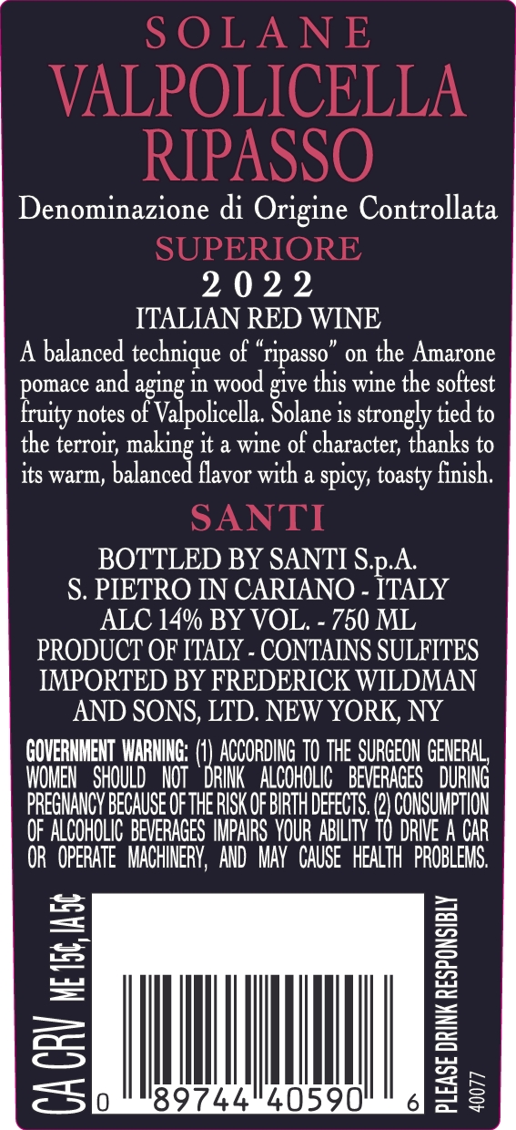 TABC label artwork for Santi Solane Valpolicella Ripasso Superiore